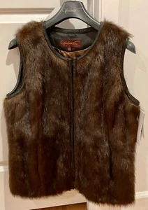 NWT HAL RUBENSTEIN FAUX FUR VEST BROWN MINK COLOR NEW W/TAGS SZ L MEASUREMENTS - Picture 1 of 17