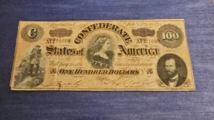 1864 $100 CONFEDERATE CURRENCY RICHMOND CRISP - Picture 1 of 6