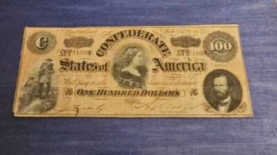 1864 $100 CONFEDERATE  CURRENCY RICHMOND  CRISP  - Image 1 of 4