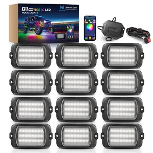 MICTUNING RGB+IC 12 Pods LED Rock Lights Kits, Underglow Dynamic Lighting Modes - Picture 1 of 10