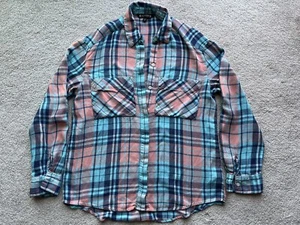 Express Plaid Button Down Loose Shirt Top Pink Coral Aqua Turquoise XS - Picture 1 of 3