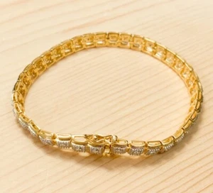 GORGEOUS GENUINE DIAMOND STONE VERMEIL BRACELET 7.25" NEW !! - Picture 1 of 7