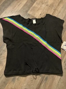 Vintage Ocean Pacific Black Rainbow Stripe Mesh Swim Cover Top Size M - Picture 1 of 9