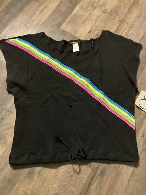 Vintage Ocean Pacific Black Rainbow Stripe Mesh Swim Cover Top Size M - Image 1 of 4
