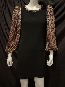 Dolce & Gabbana D&G schwarz Wollmischung 36 Leopardenärmel Kleid - Bild 1 von 7