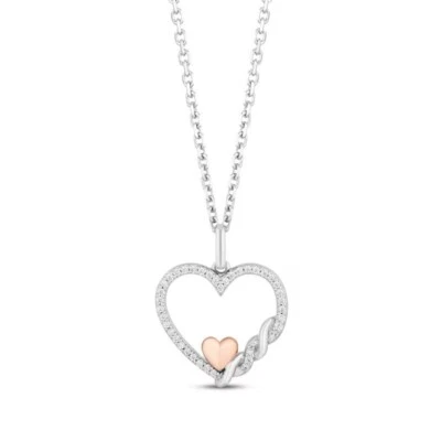 10K Two-Tone Gold Lab-Created CVD Diamond Heart Twisted Pendant Women Necklace - Image 1 of 4