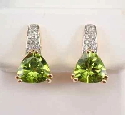 2 Ct Trillion Cut Lab Created Peridot Women's Earrings 14K Yellow Gold Plated - Image 1 of 4