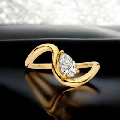  Diamond Wedding Ring 14k Yellow Gold Pear Cut 1.00 Ct Lab Created IGI Certified - Image 1 of 4