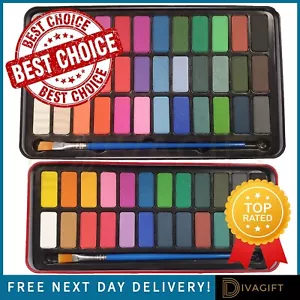 WATERCOLOUR PAINT BLOCK SET & BRUSH MAJOR ARTIST WATER COLOUR PAINT TIN BRUSHES - Picture 1 of 45