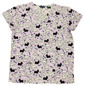 Womens Fashion Medical Nursing Scrub Tops Purple Base Dogs 1X - Picture 1 of 2