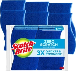 Scotch-Brite Zero Scratch Scrub Sponges, 6 Kitchen Sponges for Washing Dishes 3X - Picture 1 of 2