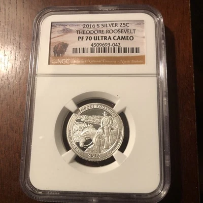 2016 S Silver 25 C Theodore Roosevelt PF 70 ULTRA CAMEO - Image 1 of 2