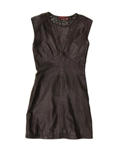 TED BAKER Womens Sleeveless Leather Sheath Dress Size 0 2XS Black Leather DO26 - Picture 1 of 3