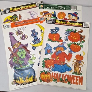 Lote De Colección De 4 Hojas De 12”x17” Aferramientos Ventanas De Halloween Grandes Nuevo De Lote Antiguo - Imagen 1 de 7
