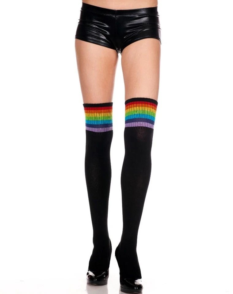 NUEVO Sexy PIERNAS DE MÚSICA Arco Iris RAYAS Top ACRÍLICO Muslo ALTO Altos Calcetines Foto 1 de 1