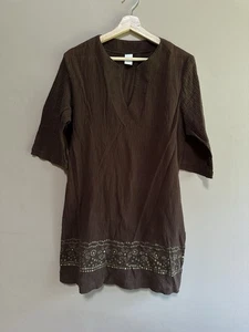 Baja Blue Swim Coverup 100% Cotton Gauzy Brown Sequin Detail Size Large Beach - Picture 1 of 8