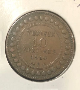 1914 - A Tunesien 10 Centimes NICE GRADE Bronzemünze - KM#236 - AUFLAGE = 500.000 - Bild 1 von 4