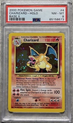 PSA 8 Pokemon Charizard Holo Base Set 2  - RARE FULL SWIRL Holographic Fire Ball - Image 1 of 2
