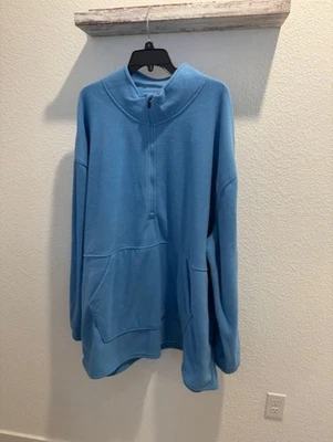 Pulôver de lã polar unissex manga longa 1/2 zíper pescoço novo tamanho 4xlt azul - Imagem 1 de 4