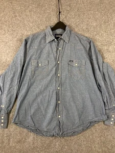 Wrangler Western Shirt Mens XL Blue Chambray Pearl Snap Front Long Sleeve Cowboy - Picture 1 of 13