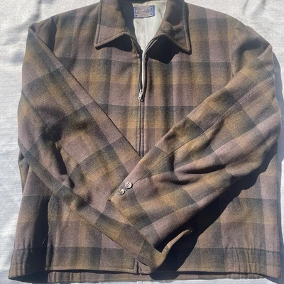 RARE  Vtg Pendleton 50’s  Brown Plaid  Wool Boxy Jacket No size  (L?) - Image 1 of 2
