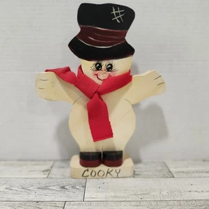 Hand-Painted Wood Snowman Decor – 10.5” Tall Christmas Holiday Decoration - Picture 1 of 8