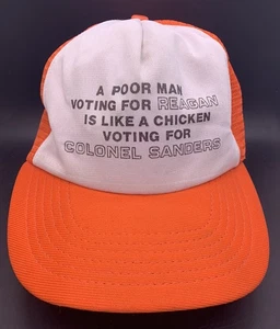Gorra de camionero de campaña política de los años 70 de colección Un hombre pobre votando por Reagan - Imagen 1 de 16
