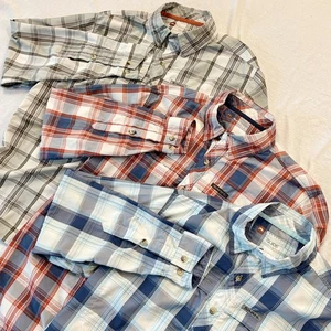 Lot of 3 Simms Guide Series Fishing Shirts Mens Medium Red, Blue, Grey Plaid - Picture 1 of 13