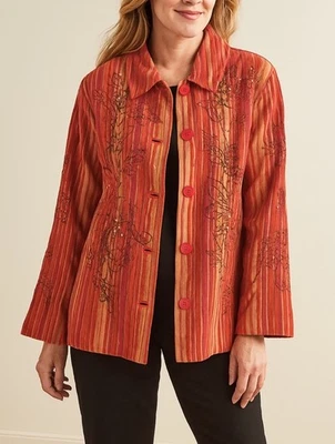 Coldwater Creek Jacket Plus 3X Velvet Burnout Embroidered Floral Artsy Whimsy - Image 1 of 4