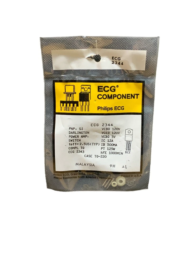 ECG2344 PNP, Si Darlington Power Amplifier, Switch Compl ECG2343 TO-220 - Image 1 of 1