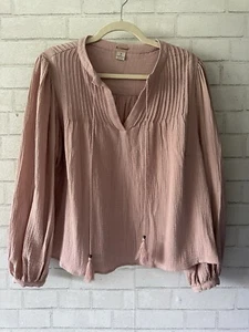 Magashoni Top Blouse Medium Pink Gauzy Crinkly Organic Cotton Flowy Bohemian - Picture 1 of 9