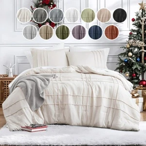 Textured Soft Pleated Comforter Set Lightweight Washed Bedding Twin Queen King - Picture 1 of 92