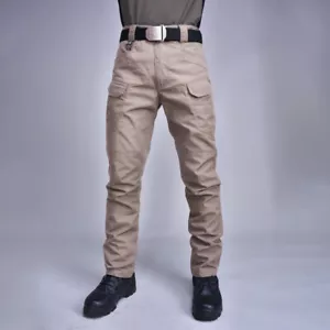 Men Slim Fit Pocket Skinny Casual Work Pants Cotton Cargo Military Trousers 36 - Picture 1 of 19