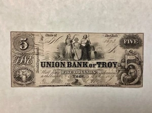 ~ 5 dollari 1859 - The Union Bank of Troy - Troy, New York - Foto 1 di 2