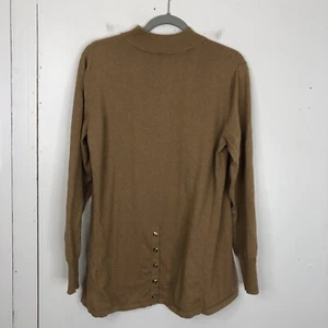 Susan Graver Pullover mit Stehkragen Knopfleiste hinten camel hellbraun leise Luxus Damen L - Bild 1 von 9