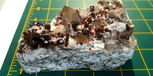 SPEKTAKULÄR! Rauchquarz mit Spessartin Granaten, Glimmer auf Microcline Mtx. - China - Bild 1 von 12
