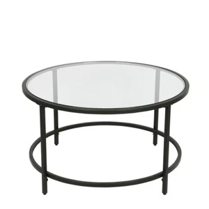 Belle Maleny Coffee Table Metal/Tempered Glass Round Home Furniture 70cm Black - Picture 1 of 2