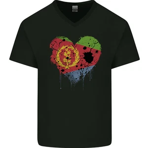 Love Eritrean Flag Eritrea Flag Día Fútbol Hombres Cuello en V Algodón Camiseta - Imagen 1 de 3