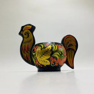 Russian Rooster/Chicken Lacquered Wooden Bowl Office Decor Desk Kitchen Art - Picture 1 of 10