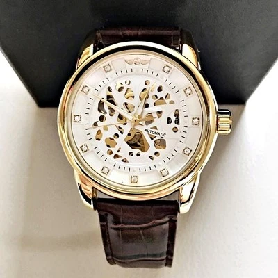 Men`s Waterproof Genuine Leather Allow Out Automatic Mechanical Wrist Watches - Image 1 of 4