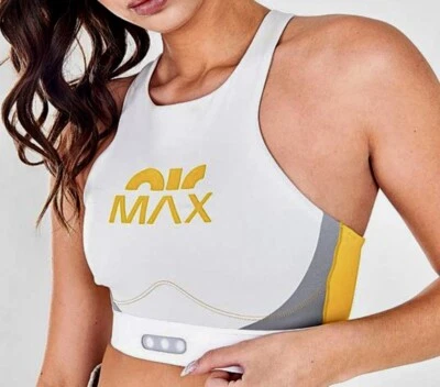 Sujetador deportivo NIKE Swoosh Air Max impacto medio cuello alto gris amarillo NUEVO para mujer M Foto 1 de 4