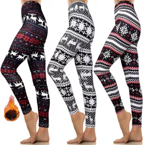 Women's Winter Fleece Lined Thick Warm Leggings Warm Insulated Christmas Pants - Picture 1 of 23