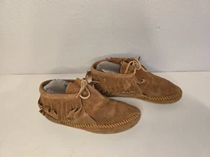 Native American Made Indian Usa Leather Moccasins Shoes Youth Size 3 Or Womens 5 - Picture 1 of 10
