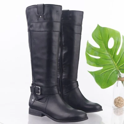 Bota Artística Marc Fisher Para Mujer Talla 6.5 Alta Montar Cuero Negro Tacón Bajo Bloque Foto 1 de 4