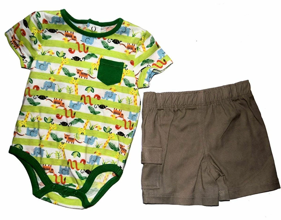 Jungle Safari Design Baby Boy Outfit Set Creeper With Shorts 2 Pc NEW 0-3 mos - Image 1 of 1