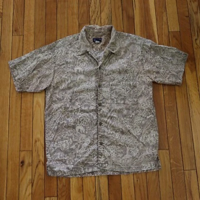 Vtg 90s Patagonia A/C Animals Floral Hawaiian Shirt Mens Small Button Down Brown - Image 1 of 4