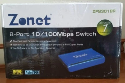Zonet Model ZFS3018P 8 Ports 10/100Mbps Fast Ethernet Switch w/Power Supply NEW - Image 1 of 4
