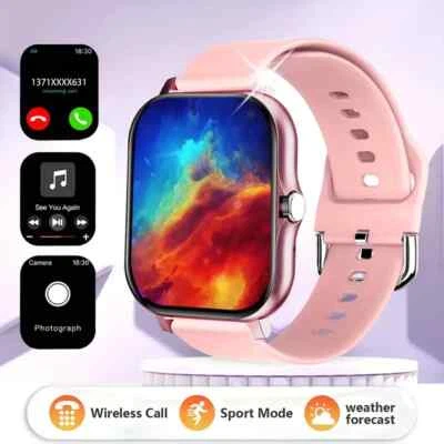 2024 New Men's Women's Sports For Smart Watch W/ Large Screen Silicone Y13 PINK - Image 1 of 4
