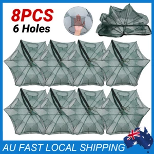 8PCS 6Holes Foldable Fishing Shrimp Fish Crab Yabbie Bait Net Trap Cast Dip Cage - Picture 1 of 11