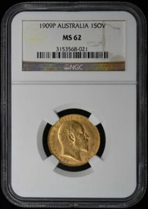 1909P AUSTRALIA GOLD 1SOV NGC MS62 - Picture 1 of 2